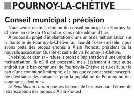 Pournoy-la-Chétive méthanisation assiation Qualité et cadre de vie